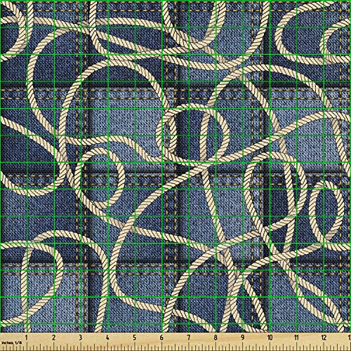 Ambesonne Nautical Fabric by The Yard, Various Patches of Denim in...