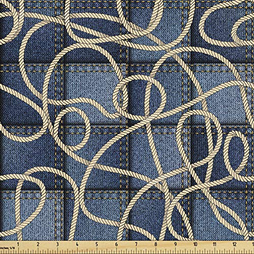 Ambesonne Nautical Fabric by The Yard, Various Patches of Denim in...