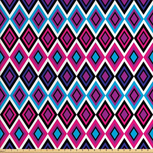 Ambesonne Navy and Blush Fabric by The Yard, Geometrical Diamond L...