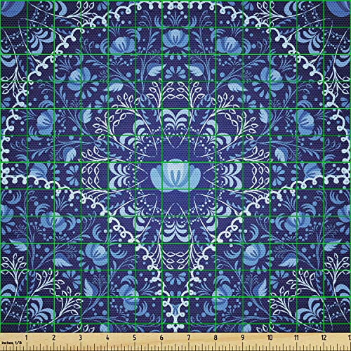 Ambesonne Navy Blue Fabric by The Yard, Circular and Floral Alike ...