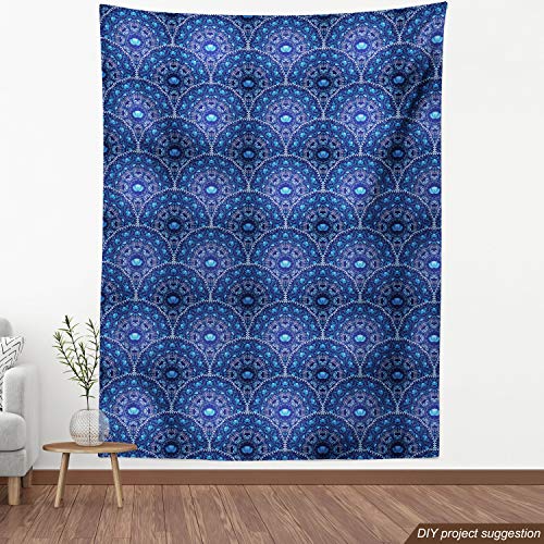 Ambesonne Navy Blue Fabric by The Yard, Circular and Floral Alike ...