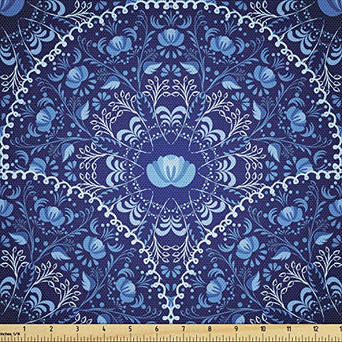Ambesonne Navy Blue Fabric by The Yard, Circular and Floral Alike ...