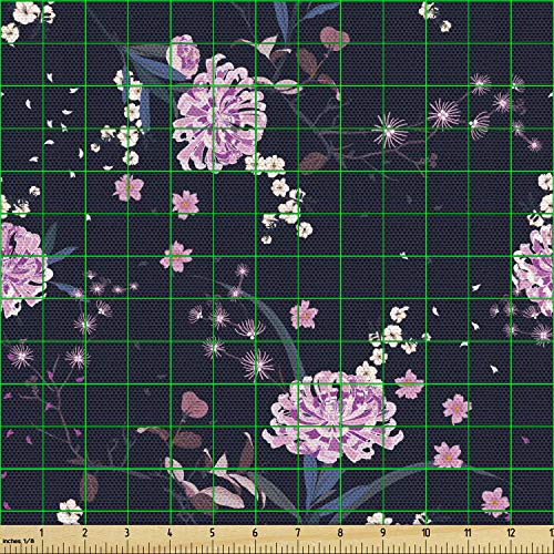 Ambesonne Navy Blue Fabric by The Yard, Numerous Botanical Ornamen...