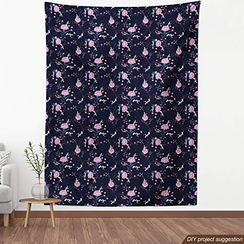 Ambesonne Navy Blue Fabric by The Yard, Numerous Botanical Ornamen...