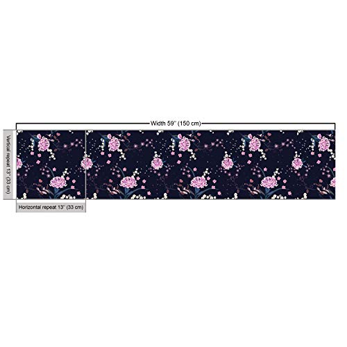 Ambesonne Navy Blue Fabric by The Yard, Numerous Botanical Ornamen...