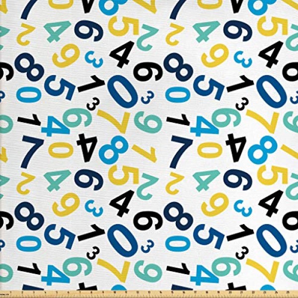 Ambesonne Numbers Fabric by The Yard, Math Themed Numbers Pattern ...