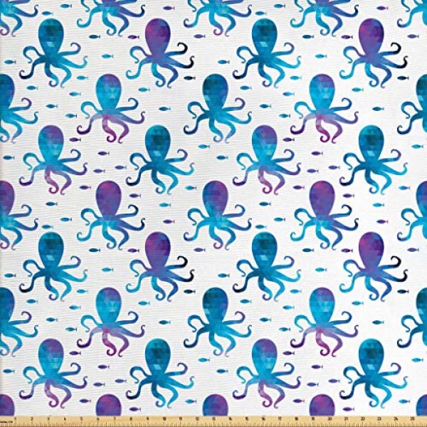 Ambesonne Octopus Fabric by The Yard, Mosaic Pattern Marine Animal...