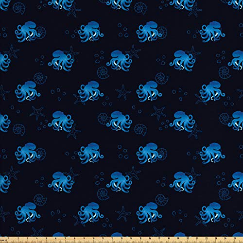 Ambesonne Octopus Fabric by The Yard, Watercolor Ocean Inhabitants...