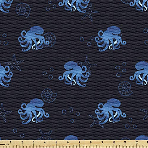 Ambesonne Octopus Fabric by The Yard, Watercolor Ocean Inhabitants...