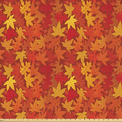 Ambesonne Orange Fabric by The Yard, Colorful Autumn Fall Season M...