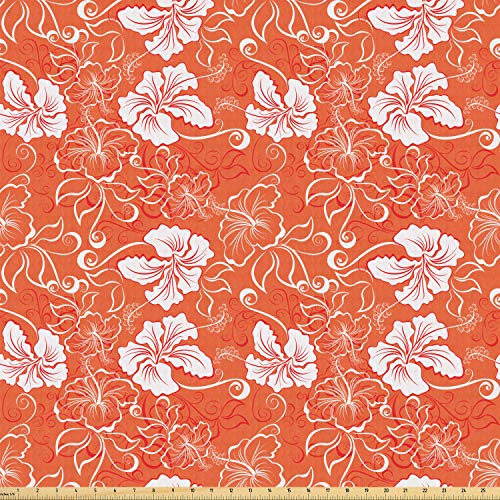 Ambesonne Orange Fabric by The Yard, Hawaiian Pattern with Tropica...