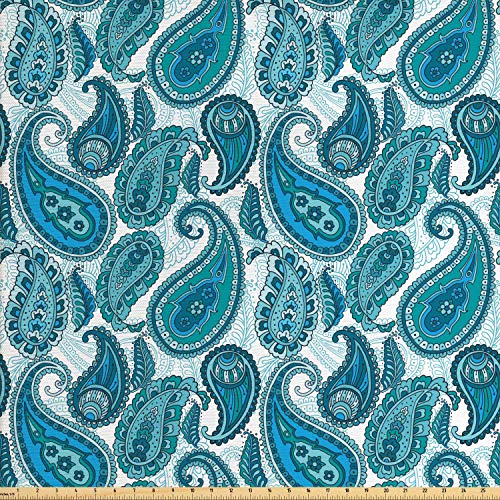 Ambesonne Paisley Fabric by The Yard, Antique Floral Ornamental Re...