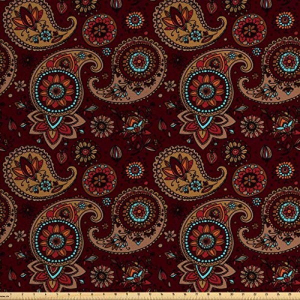 Ambesonne Paisley Fabric by The Yard, Middle Pattern Tribual Artwo...