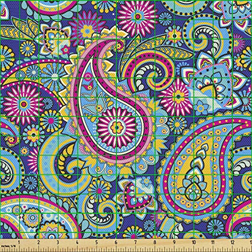 Ambesonne Paisley Fabric by The Yard, Ornate Traditional Paisley E...