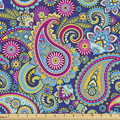 Ambesonne Paisley Fabric by The Yard, Ornate Traditional Paisley E...
