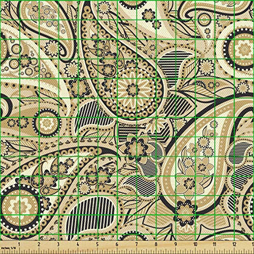 Ambesonne Paisley Fabric by The Yard, Traditional Pattern with Flo...