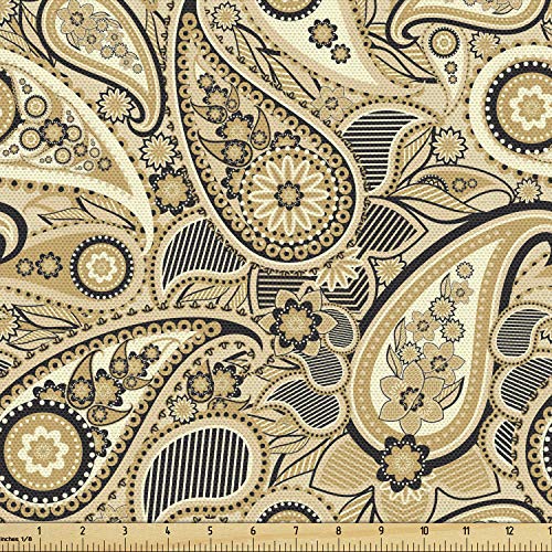 Ambesonne Paisley Fabric by The Yard, Traditional Pattern with Flo...