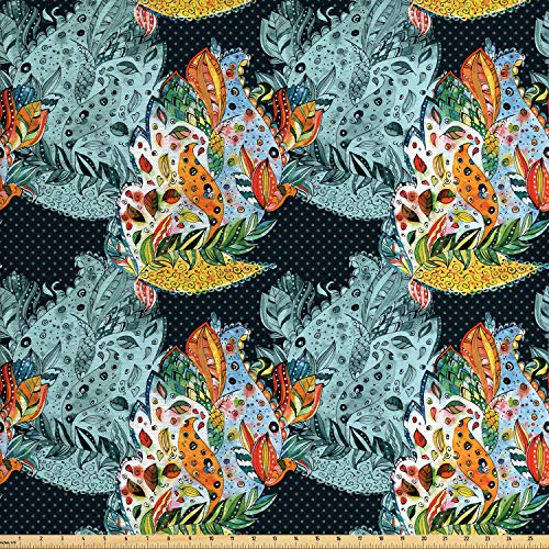Ambesonne Paisley Fabric by The Yard, Unusual Oriental Leaf Floral...
