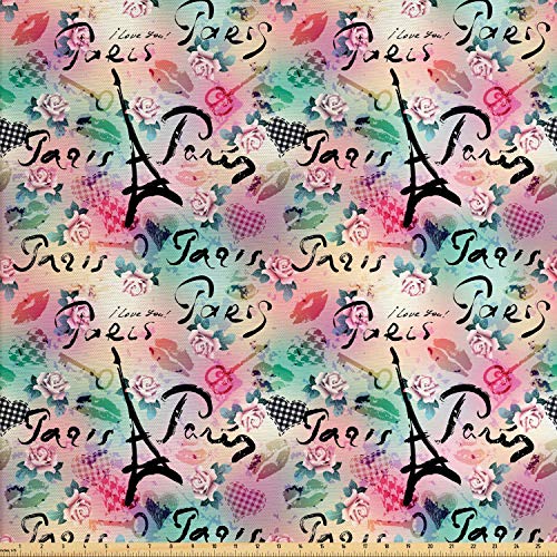 Ambesonne Paris Fabric by The Yard, Complex French Elements on Flo...