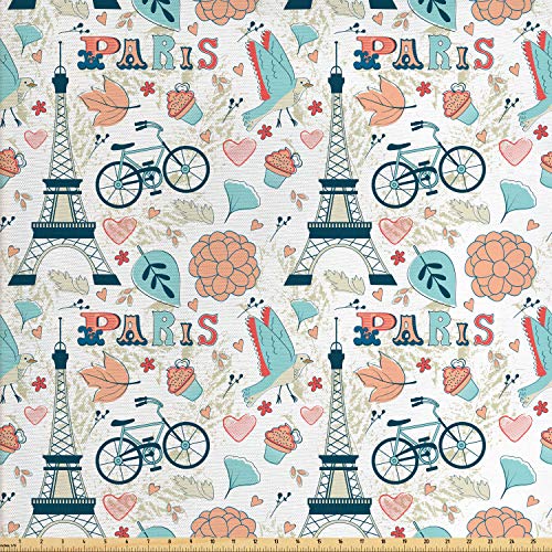 Ambesonne Paris Fabric by The Yard, Dove Cupcake Eiffel Tower Flow...