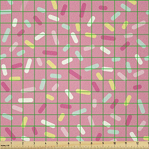 Ambesonne Pink and White Fabric by The Yard, Abstract Pattern of C...