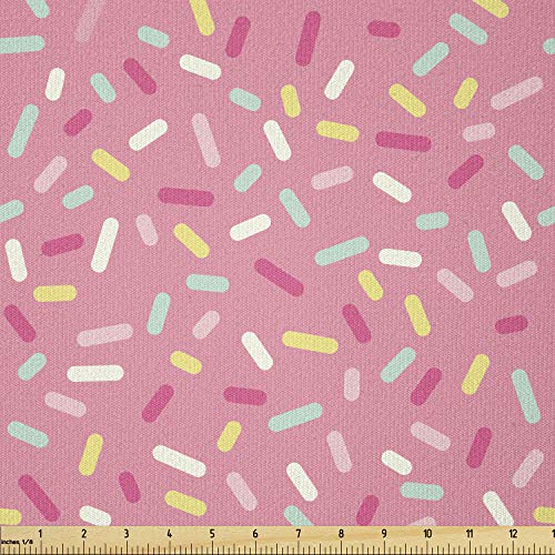 Ambesonne Pink and White Fabric by The Yard, Abstract Pattern of C...