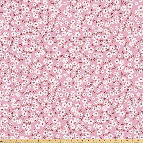 Ambesonne Pink and White Fabric by The Yard, Cheery Bedding Plants...