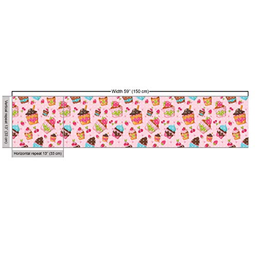 Ambesonne Pink Fabric by The Yard, Kitchen Cupcakes Muffins Strawb...