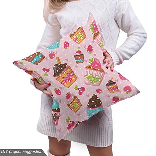 Ambesonne Pink Fabric by The Yard, Kitchen Cupcakes Muffins Strawb...