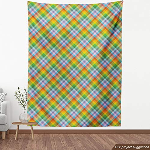 Ambesonne Plaid Fabric by The Yard, Colorful Summery Classical Bri...