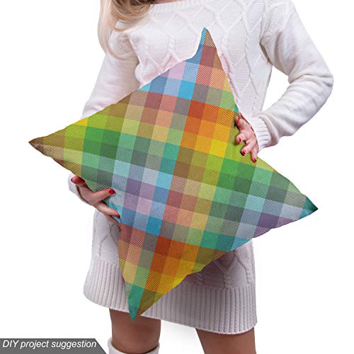 Ambesonne Plaid Fabric by The Yard, Colorful Summery Classical Bri...
