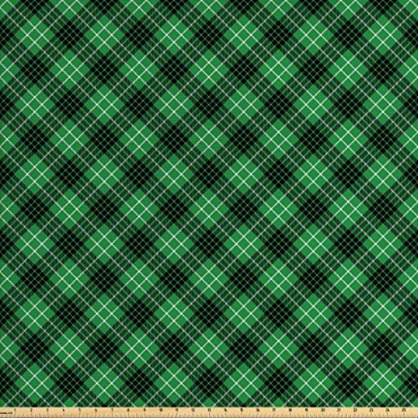 Ambesonne Plaid Fabric by The Yard, Diagonal Tartan Vibrant Green ...