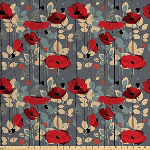 Ambesonne Poppy Fabric by The Yard, Abstraction of a Growing Flora...