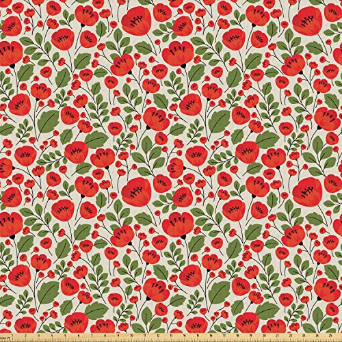 Ambesonne Poppy Flower Fabric by The Yard, Abstract Floral Arrange...