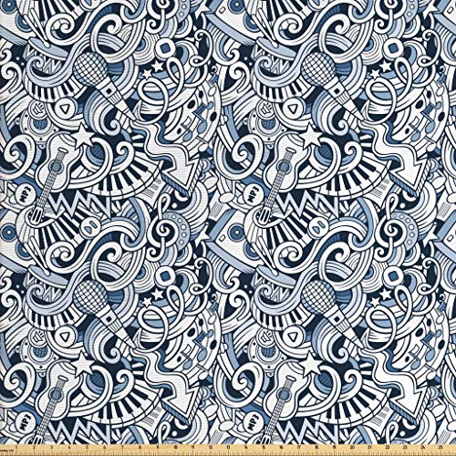 Ambesonne Popstar Party Fabric by The Yard, Cartoon Style Hand Dra...