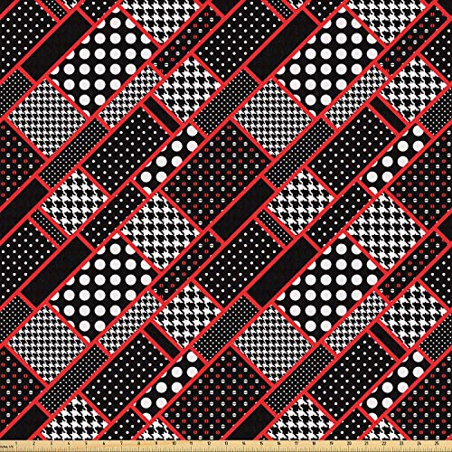 Ambesonne Red and Black Fabric by The Yard, Geometric Rectangle Fr...