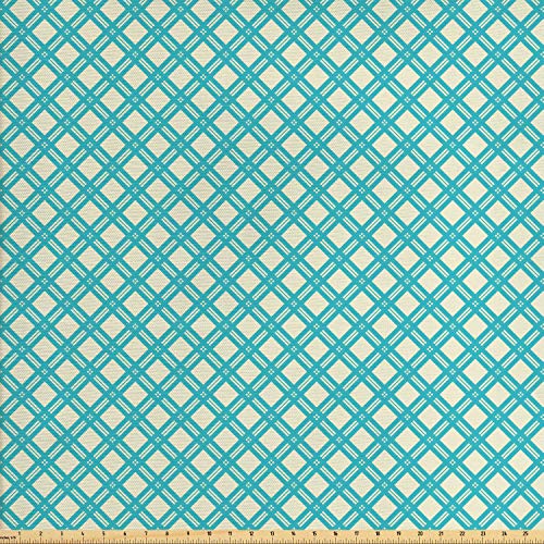 Ambesonne Retro Fabric by The Yard, Aqua Colored Monochrome Checke...