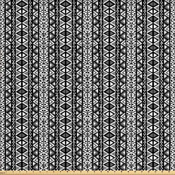 Ambesonne Retro Fabric by The Yard, Boho Pattern in Black and Whit...