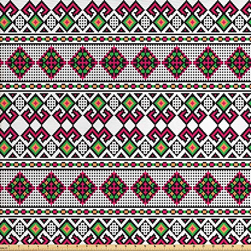 Ambesonne Retro Fabric by The Yard, Illustration of Ukrainian Patt...