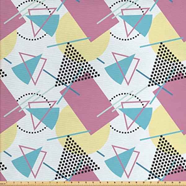 Ambesonne Retro Fabric by The Yard, Pastel Colored Funky Geometric...