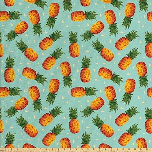 Ambesonne Retro Fabric by The Yard, Poly Style Pineapples Motif Vi...