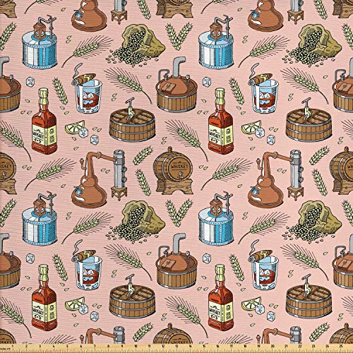 Ambesonne Retro Fabric by The Yard, Repetitive Alcoholic Beverage ...