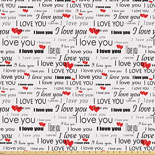 Ambesonne Romantic Fabric by The Yard, I Love You Words Hearts Rom...
