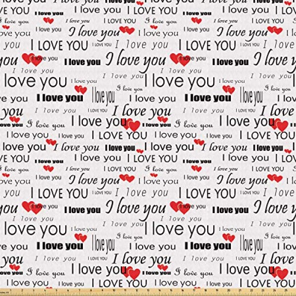 Ambesonne Romantic Fabric by The Yard, I Love You Words Hearts Rom...