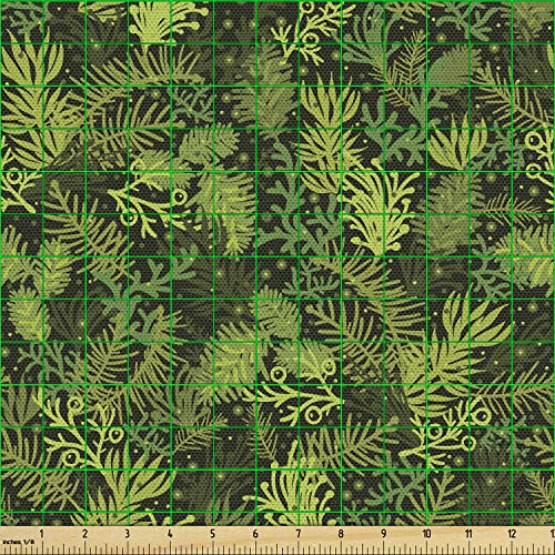 Ambesonne Sage Fabric by The Yard, Evergreen Christmas Tree Conife...