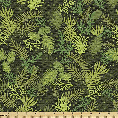Ambesonne Sage Fabric by The Yard, Evergreen Christmas Tree Conife...