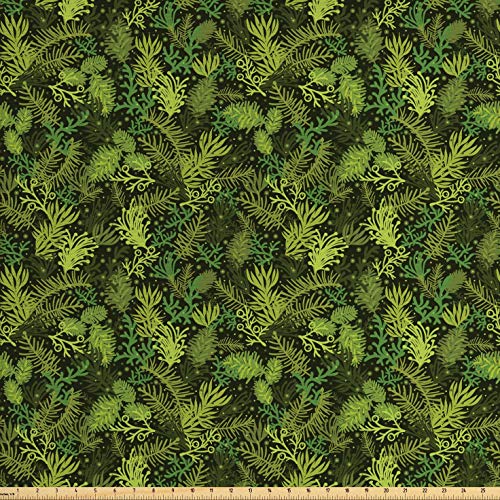 Ambesonne Sage Fabric by The Yard, Evergreen Christmas Tree Conife...