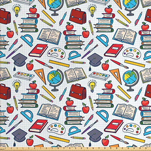 Ambesonne School Fabric by The Yard, Elementary School Theme Stude...