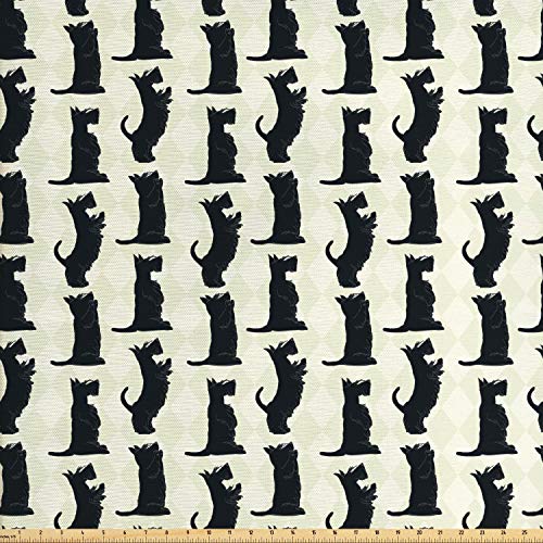 Ambesonne Scottie Dog Fabric by The Yard, Happy Playful Terrier Do...