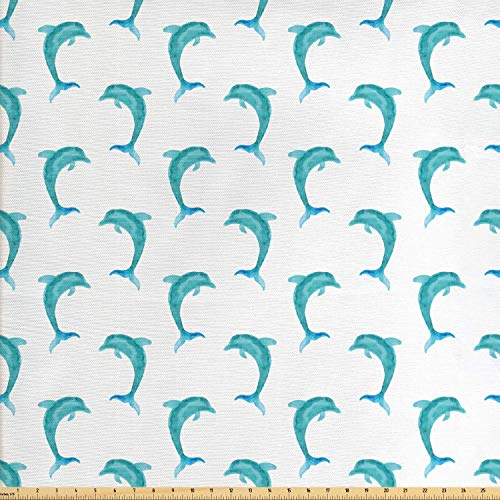 Ambesonne Sea Animals Fabric by The Yard, Aqua Watercolor Artwork ...